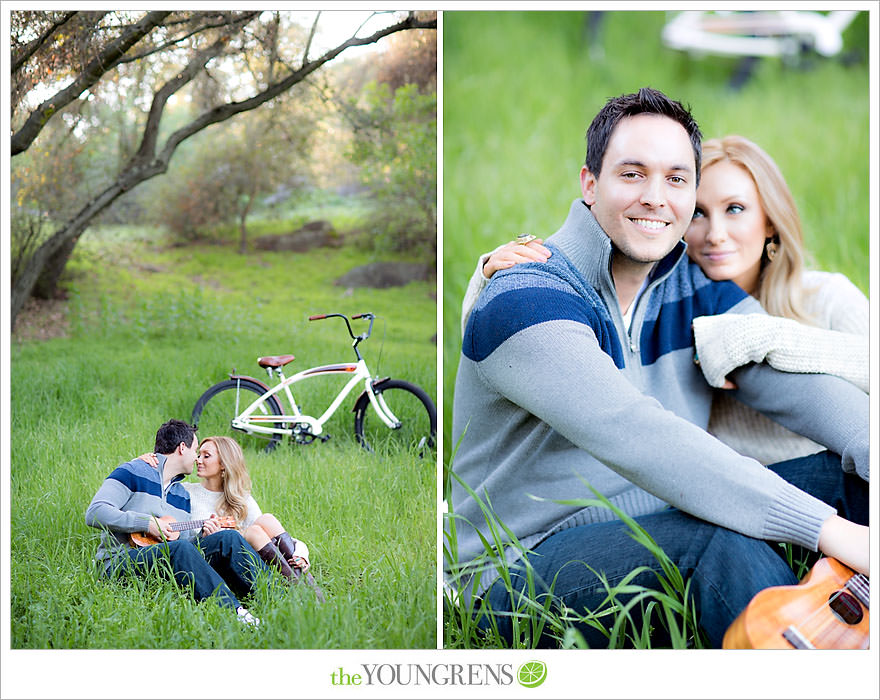 Felicita Park engagement session, Escondido engagement, bike engagement, park engagement, San Diego engagement, Ukulele engagement, marriage book engagement, cozy engagement, sweater engagement