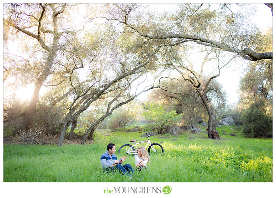 Felicita Park engagement session, Escondido engagement, bike engagement, park engagement, San Diego engagement, Ukulele engagement, marriage book engagement, cozy engagement, sweater engagement