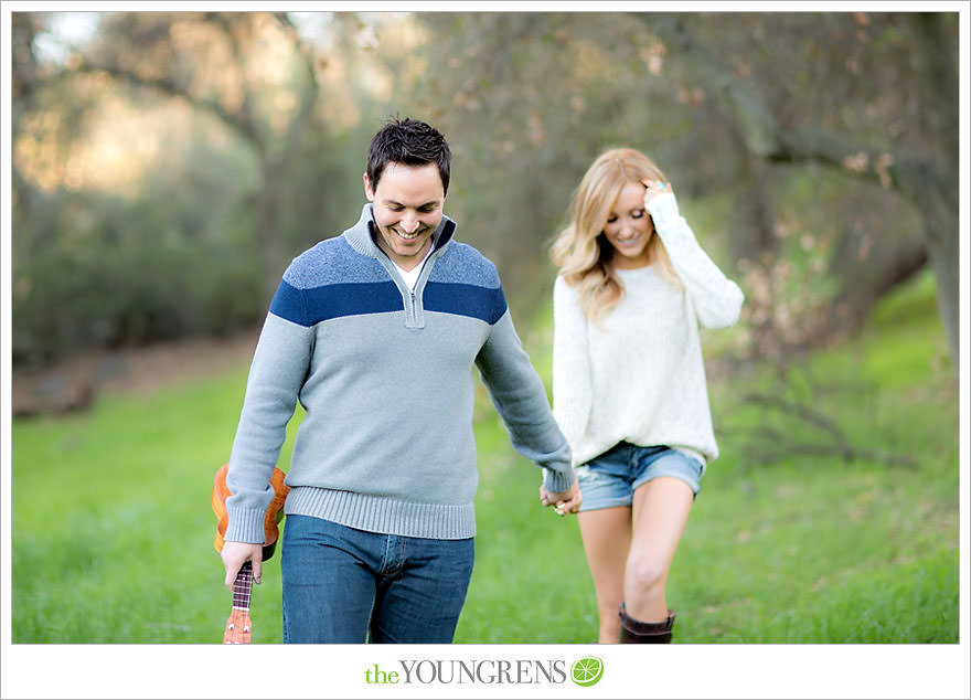 Felicita Park engagement session, Escondido engagement, bike engagement, park engagement, San Diego engagement, Ukulele engagement, marriage book engagement, cozy engagement, sweater engagement