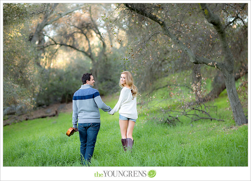 Felicita Park engagement session, Escondido engagement, bike engagement, park engagement, San Diego engagement, Ukulele engagement, marriage book engagement, cozy engagement, sweater engagement