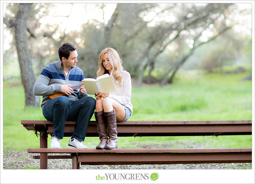 Felicita Park engagement session, Escondido engagement, bike engagement, park engagement, San Diego engagement, Ukulele engagement, marriage book engagement, cozy engagement, sweater engagement