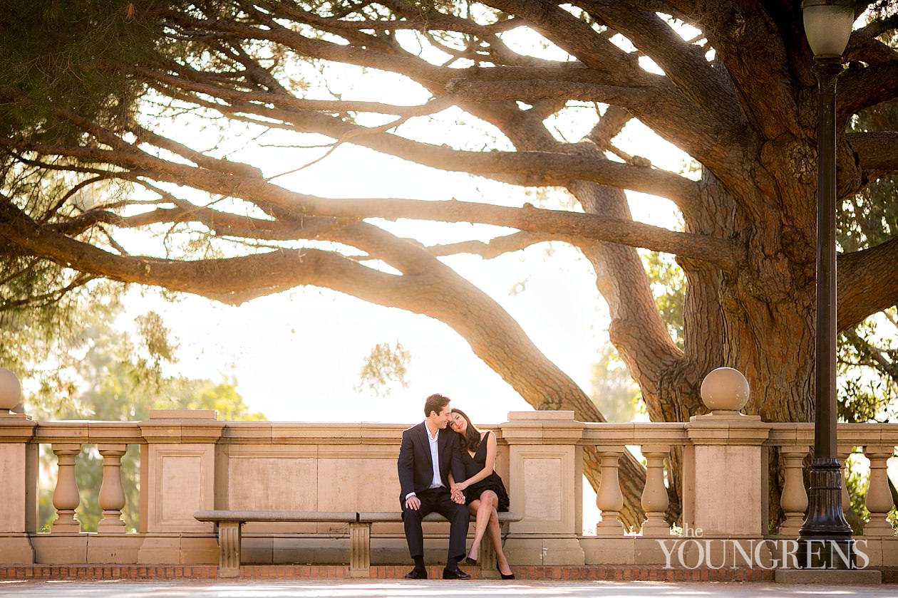 UCLA engagement session, LA engagement, Westwood engagement, college engagement, UC engagement, University engagement, college campus engagement, black dress engagement, Southern California engagement, formal engagement session