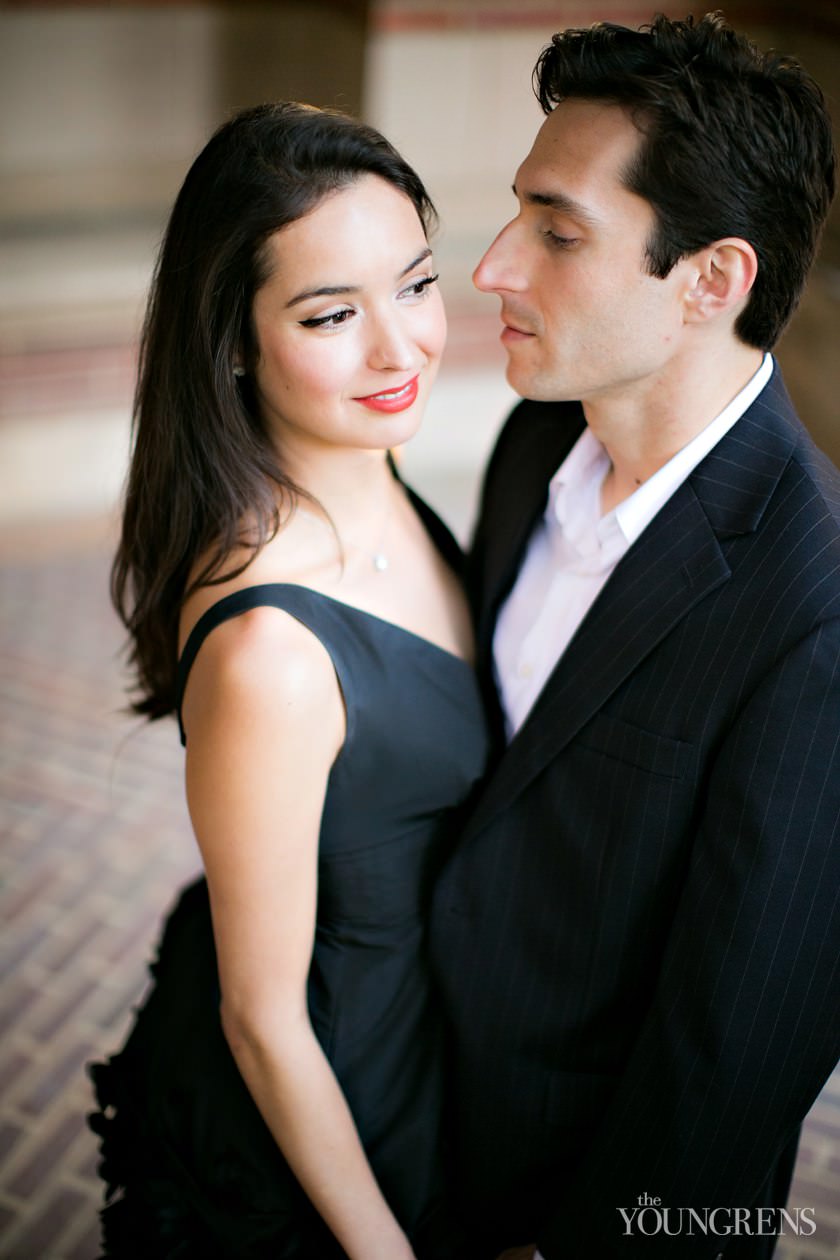 UCLA engagement session, LA engagement, Westwood engagement, college engagement, UC engagement, University engagement, college campus engagement, black dress engagement, Southern California engagement, formal engagement session