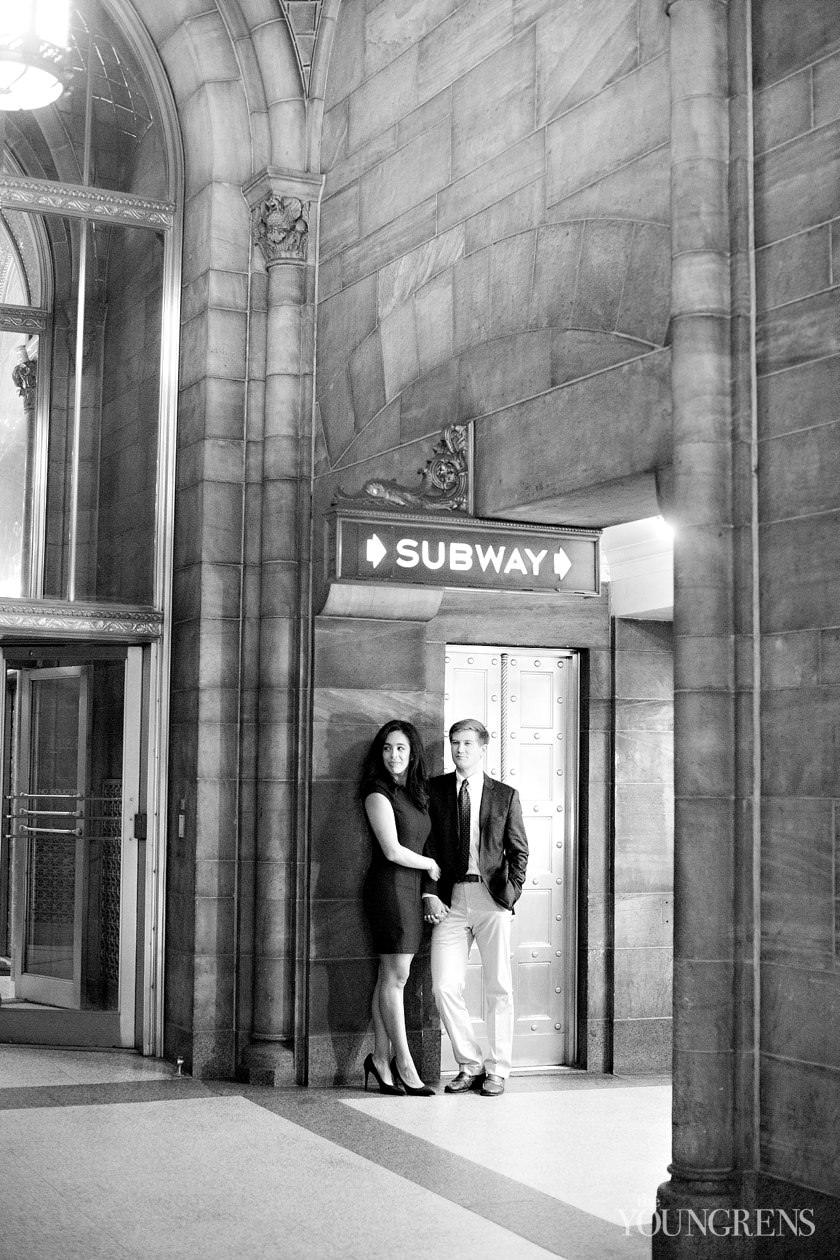 Grand Central Engagement Session, Photography by The Youngrens new york engagement, grand central station engagement session, manhattan engagement session, new york couple, new york photography, east coast photography, rainy day engagement session, train engagement session, iconic new york engagement session