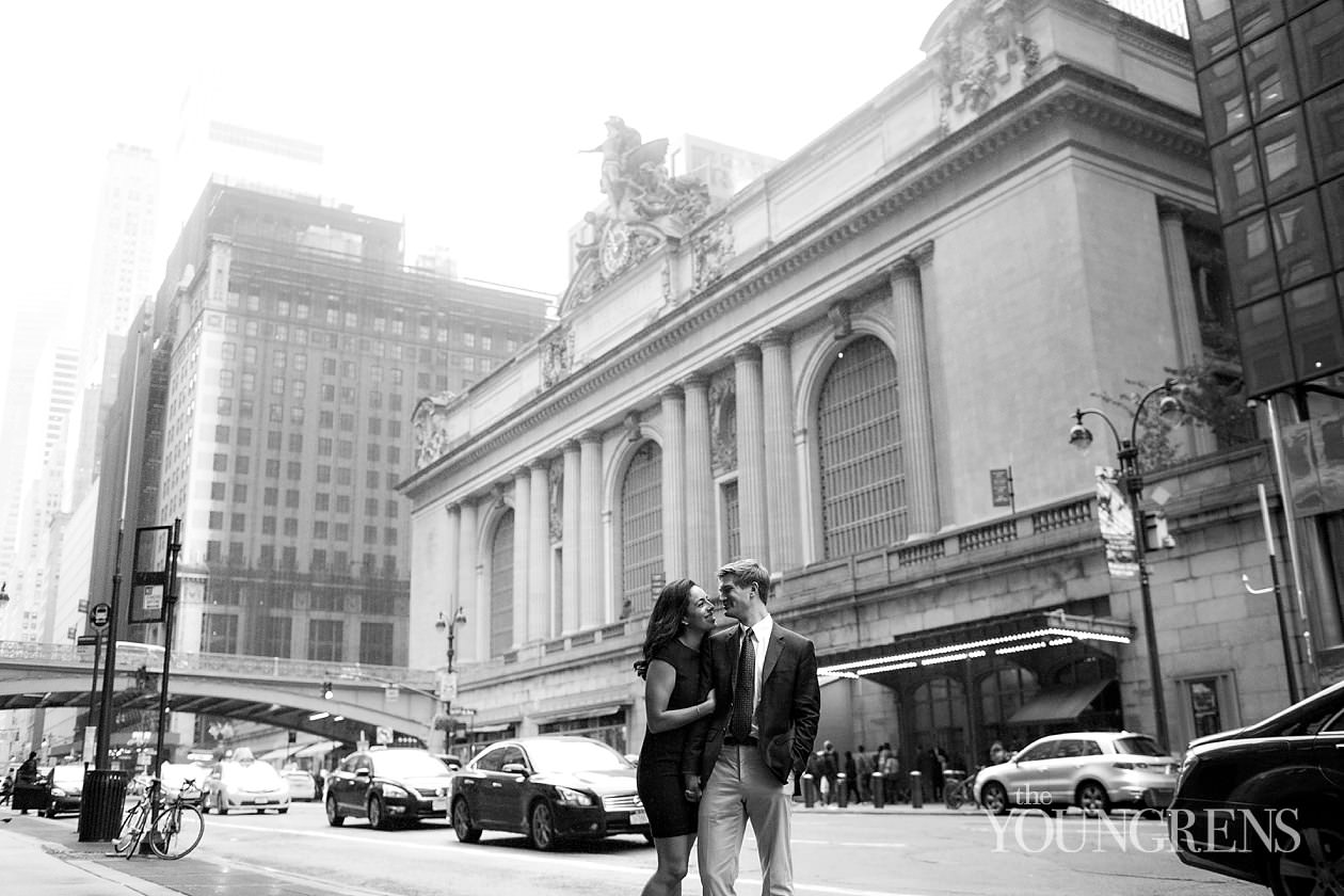 Grand Central Engagement Session, Photography by The Youngrens new york engagement, grand central station engagement session, manhattan engagement session, new york couple, new york photography, east coast photography, rainy day engagement session, train engagement session, iconic new york engagement session