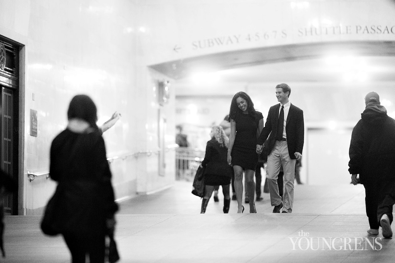 Grand Central Engagement Session, Photography by The Youngrens new york engagement, grand central station engagement session, manhattan engagement session, new york couple, new york photography, east coast photography, rainy day engagement session, train engagement session, iconic new york engagement session