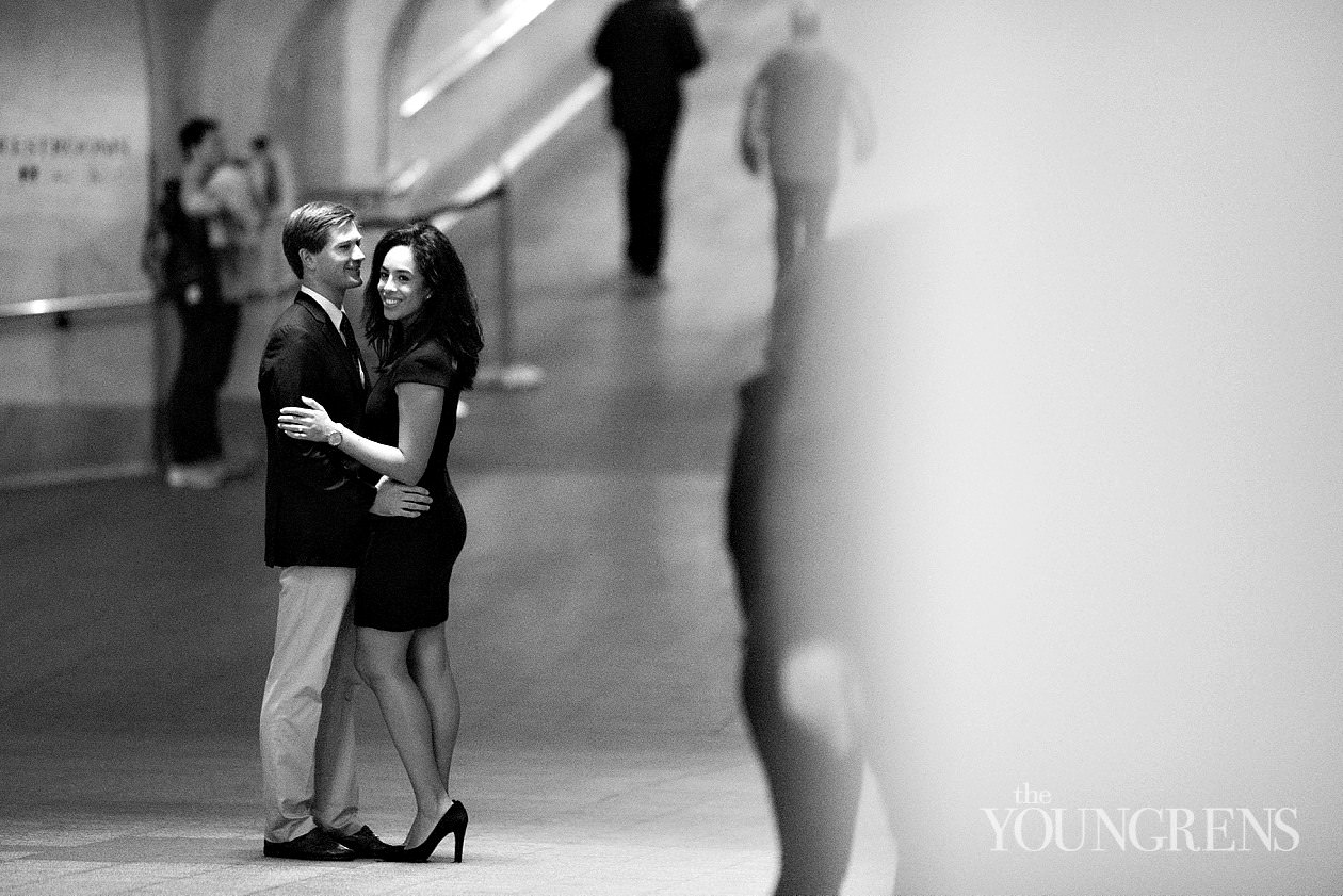 Grand Central Engagement Session, Photography by The Youngrens new york engagement, grand central station engagement session, manhattan engagement session, new york couple, new york photography, east coast photography, rainy day engagement session, train engagement session, iconic new york engagement session