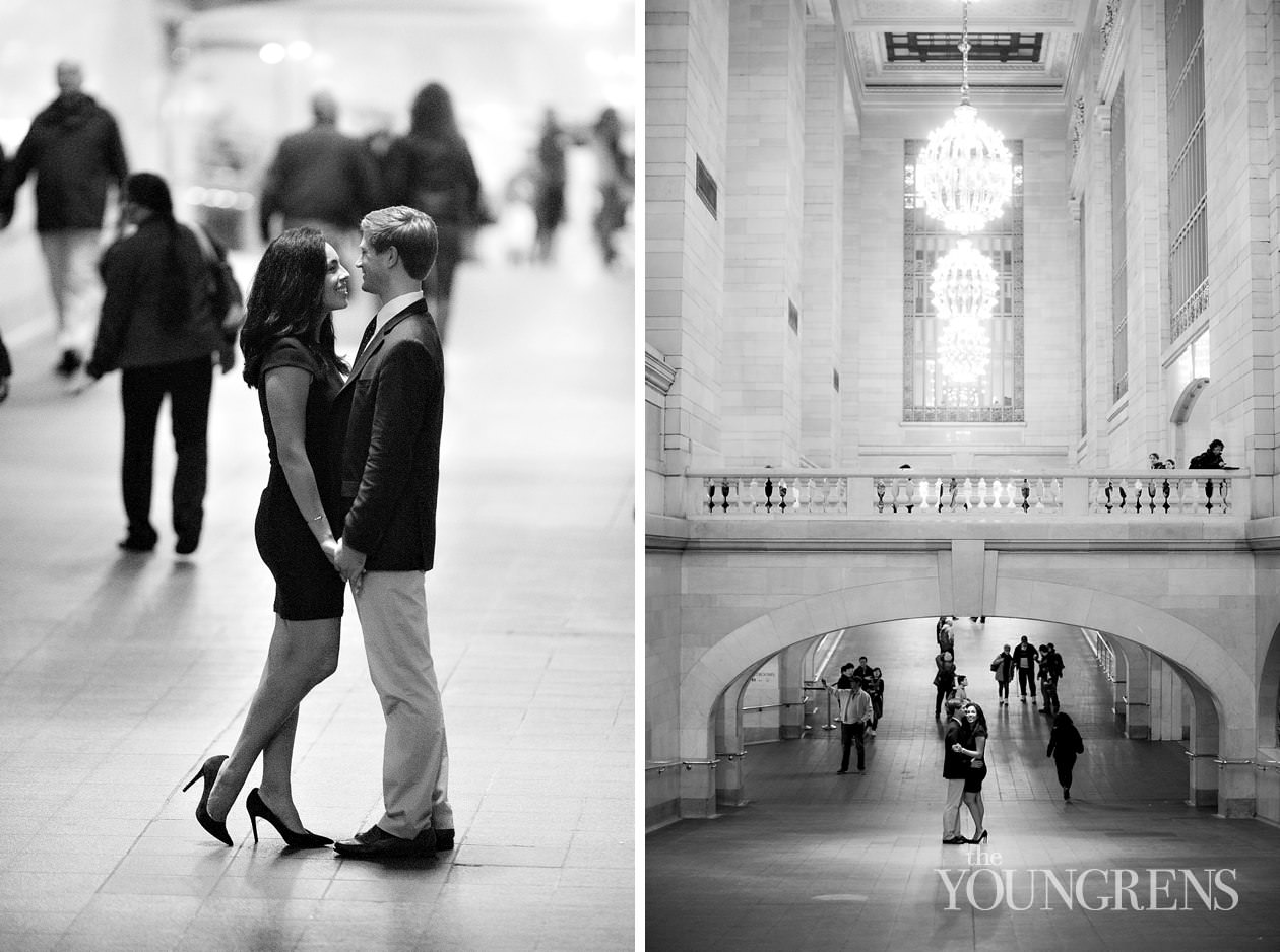 Grand Central Engagement Session, Photography by The Youngrens new york engagement, grand central station engagement session, manhattan engagement session, new york couple, new york photography, east coast photography, rainy day engagement session, train engagement session, iconic new york engagement session