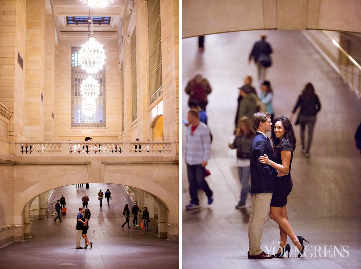 Grand Central Engagement Session, Photography by The Youngrens new york engagement, grand central station engagement session, manhattan engagement session, new york couple, new york photography, east coast photography, rainy day engagement session, train engagement session, iconic new york engagement session
