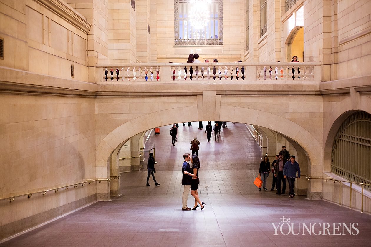Grand Central Engagement Session, Photography by The Youngrens new york engagement, grand central station engagement session, manhattan engagement session, new york couple, new york photography, east coast photography, rainy day engagement session, train engagement session, iconic new york engagement session