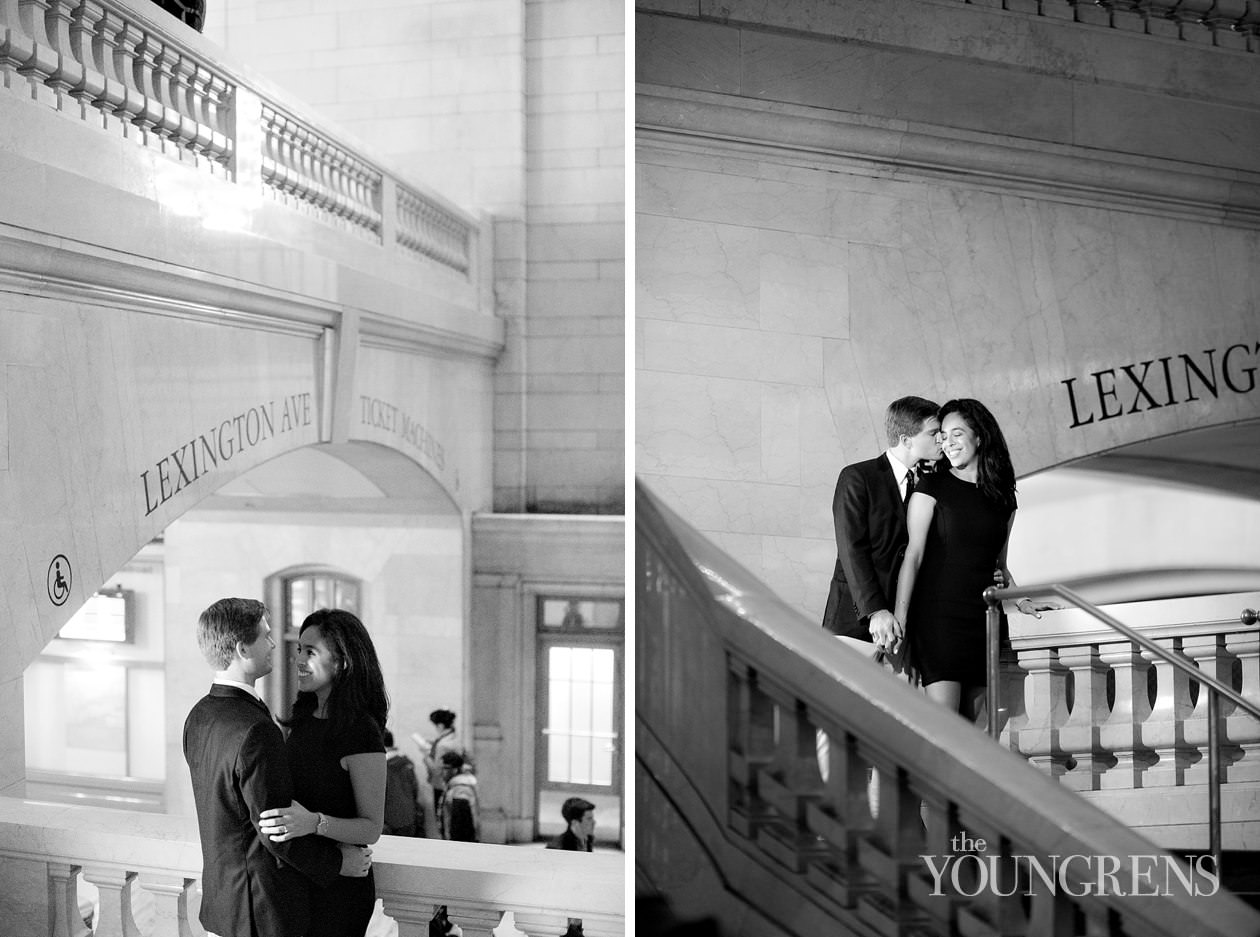 Grand Central Engagement Session, Photography by The Youngrens new york engagement, grand central station engagement session, manhattan engagement session, new york couple, new york photography, east coast photography, rainy day engagement session, train engagement session, iconic new york engagement session