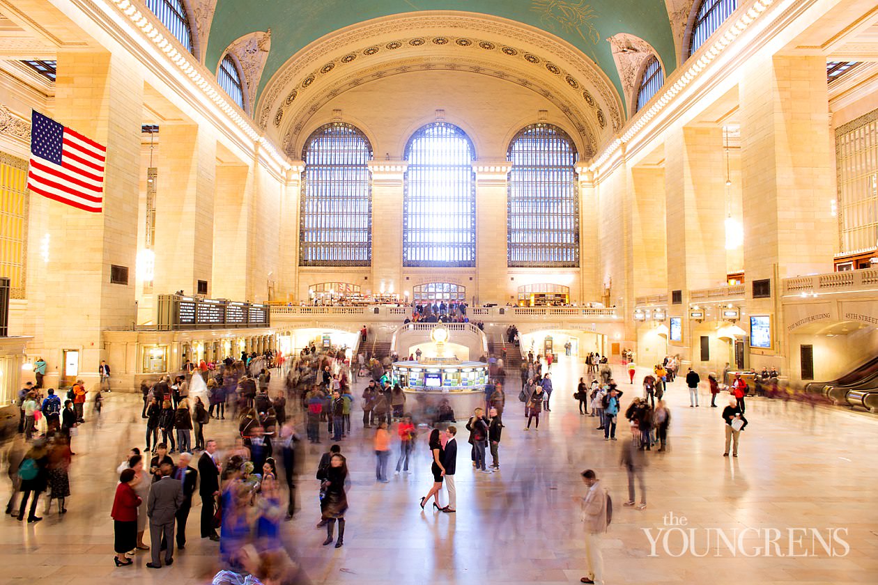 Grand Central Engagement Session, Photography by The Youngrens new york engagement, grand central station engagement session, manhattan engagement session, new york couple, new york photography, east coast photography, rainy day engagement session, train engagement session, iconic new york engagement session