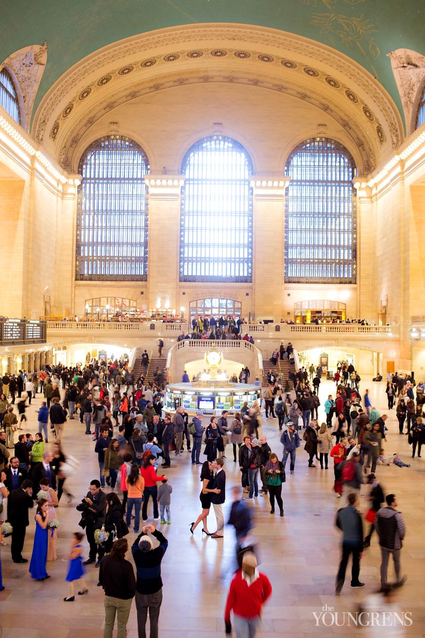 Grand Central Engagement Session, Photography by The Youngrens new york engagement, grand central station engagement session, manhattan engagement session, new york couple, new york photography, east coast photography, rainy day engagement session, train engagement session, iconic new york engagement session